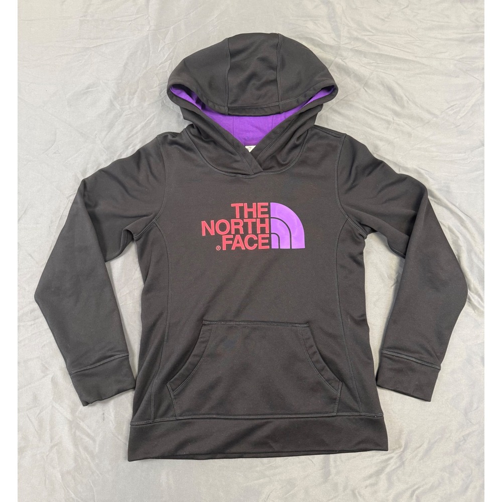 The‎ North Face Womens Black Pink Purple Logo Pullover Fleece Hoodie Size Small
